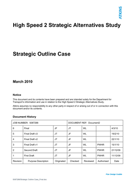 High Speed 2 Strategic Alternatives Study Strategic Outline Case