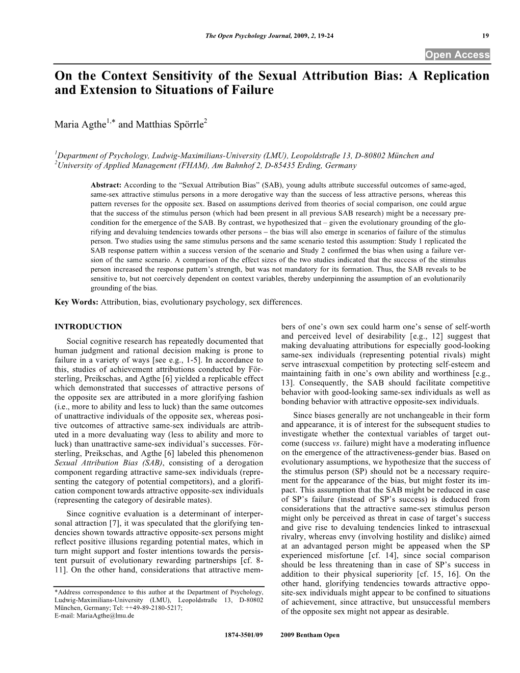 On the Context Sensitivity of the Sexual Attribution Bias: a Replication and Extension to Situations of Failure