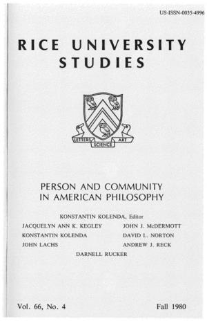Person and Community in American Philosophy