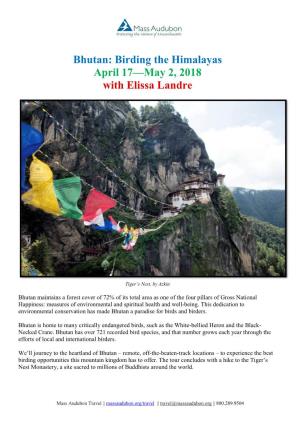 Bhutan: Birding the Himalayas April 17—May 2, 2018 with Elissa Landre