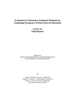 Evaluation of Alternative Statistical Methods for Estimating Frequency of Peak Flows in Maryland