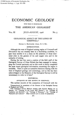 Geological Aspect of the Lodes of Cornwall.'