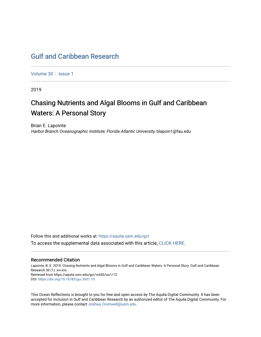 Chasing Nutrients and Algal Blooms in Gulf and Caribbean Waters: a Personal Story