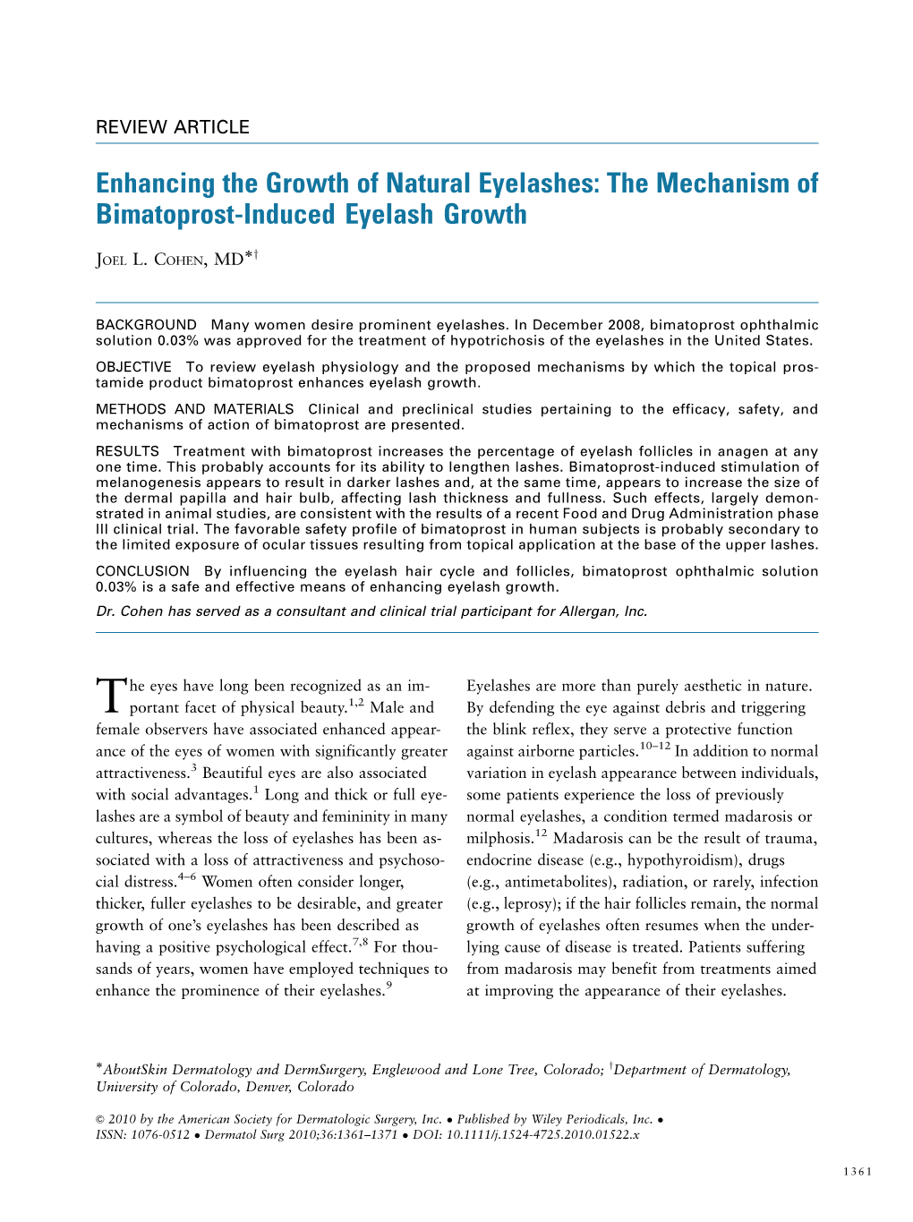 The Mechanism of Bimatoprostinduced Eyelash Growth