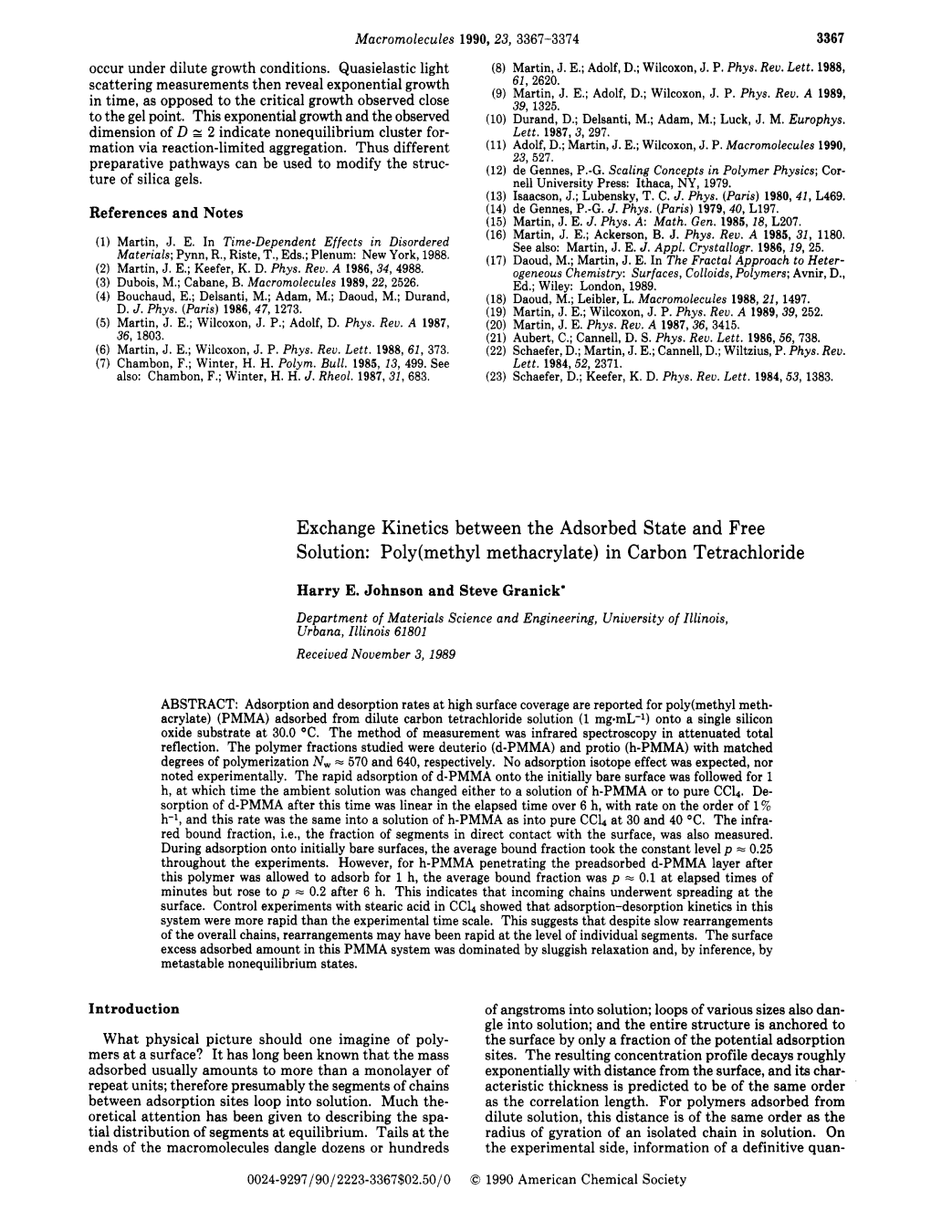 Exchange Kinetics Between the Adsorbed State and Free Solution: Poly(Methy1 Methacrylate) in Carbon Tetrachloride