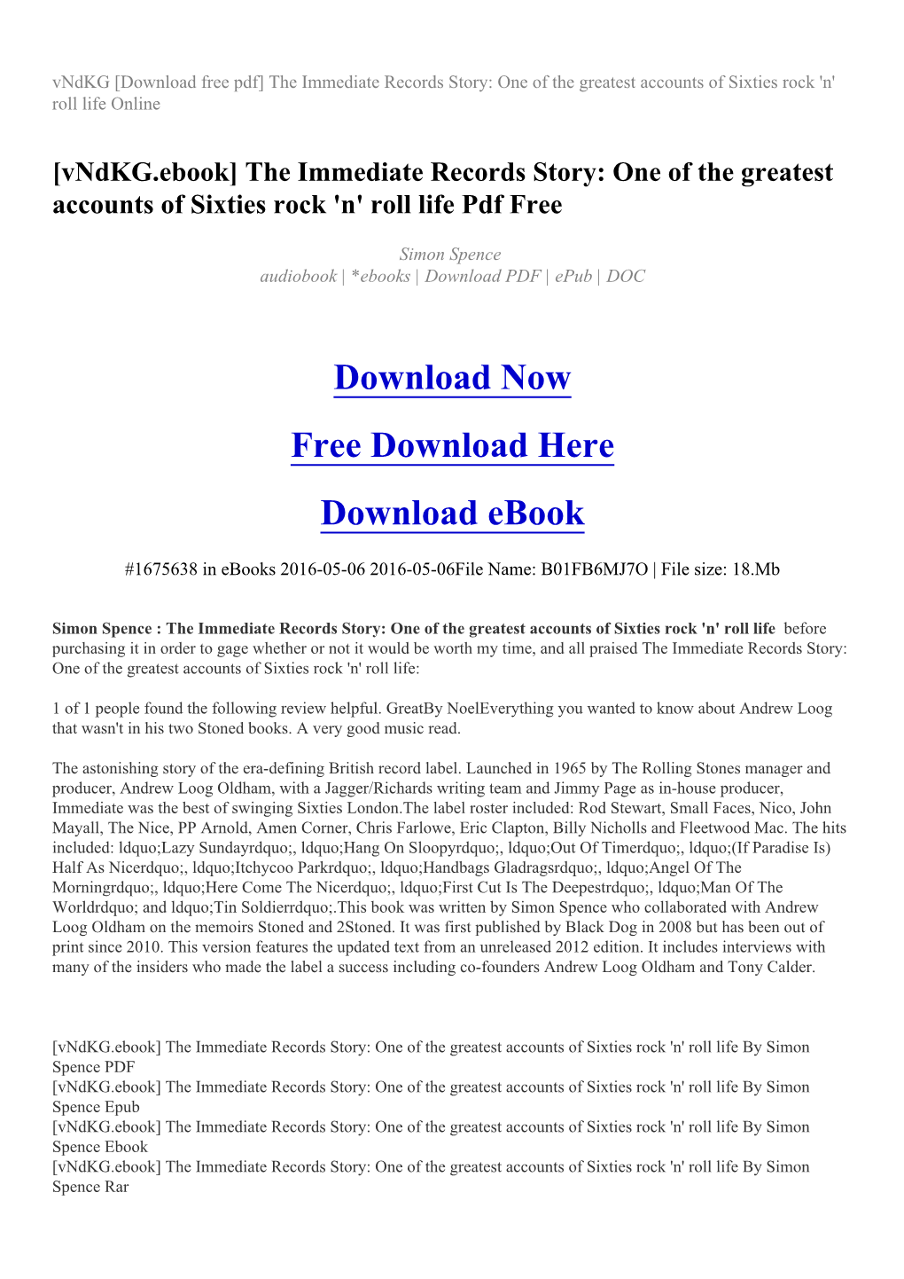 Vndkg [Download Free Pdf] the Immediate Records Story: One of the Greatest Accounts of Sixties Rock 'N' Roll Life Online