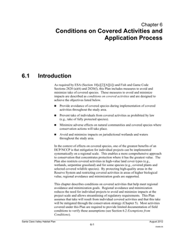 Chapter 6: Conditions on Covered Activities and Application Process