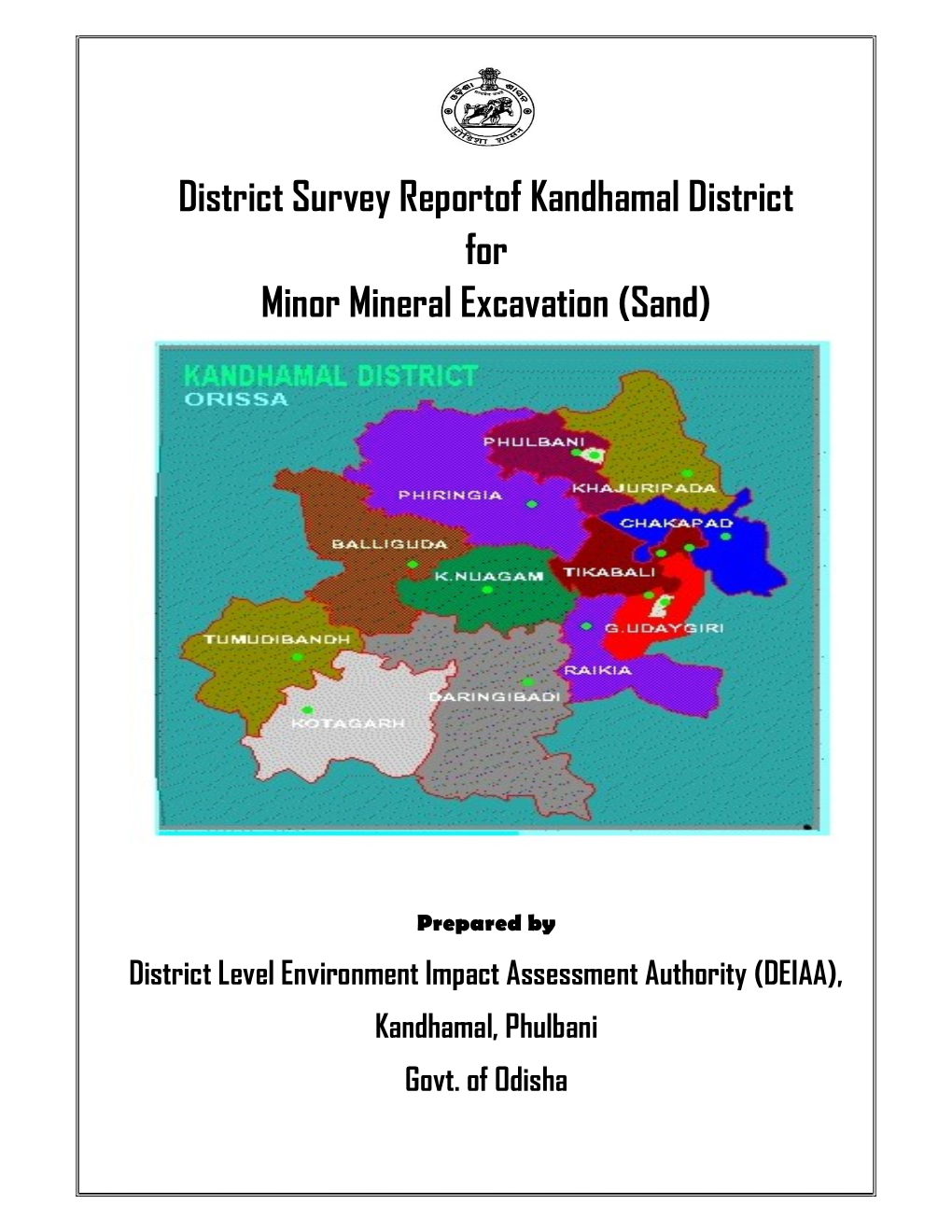 District Survey Reportof Kandhamal District for Minor Mineral Excavation (Sand)