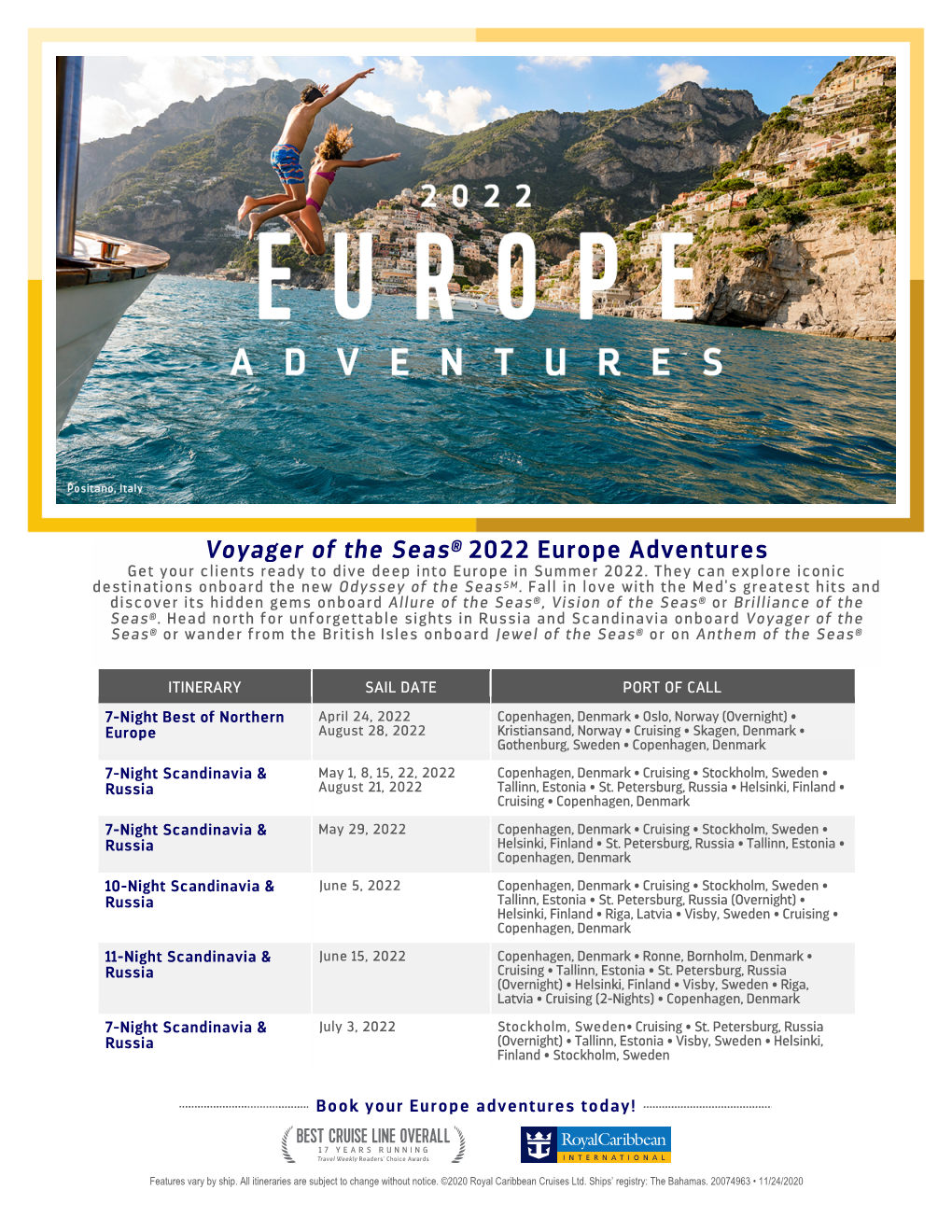 Voyager of the Seas® 2022 Europe Adventures Get Your Clients Ready to Dive Deep Into Europe in Summer 2022