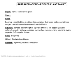 Sarraceniaceae – Pitcher-Plant Family