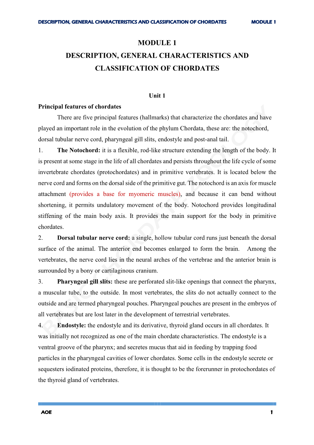 Description, General Characteristics and Classification of Chordates Module 1