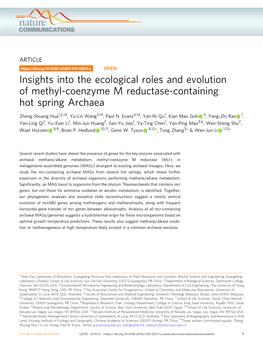 Insights Into the Ecological Roles and Evolution of Methyl-Coenzyme M Reductase-Containing Hot Spring Archaea