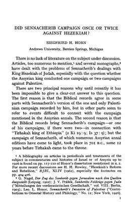 Did Sennacherib Campaign Once Or Twice Against Hezekiah?