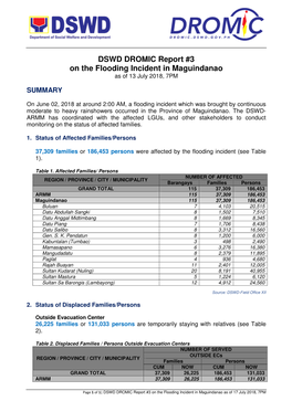 DSWD DROMIC Report #3 on the Flooding Incident in Maguindanao As of 13 July 2018, 7PM