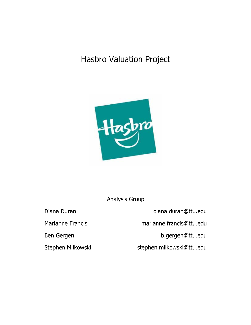 Hasbro Valuation Project