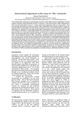 Astronomical Alignments As the Cause of ~M6+ Seismicity