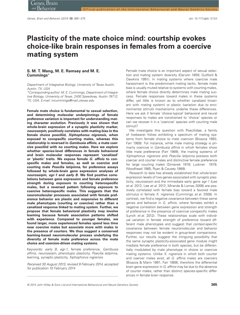 Plasticity of the Mate Choice Mind: Courtship Evokes Choice-Like Brain Responses in Females from a Coercive Mating System