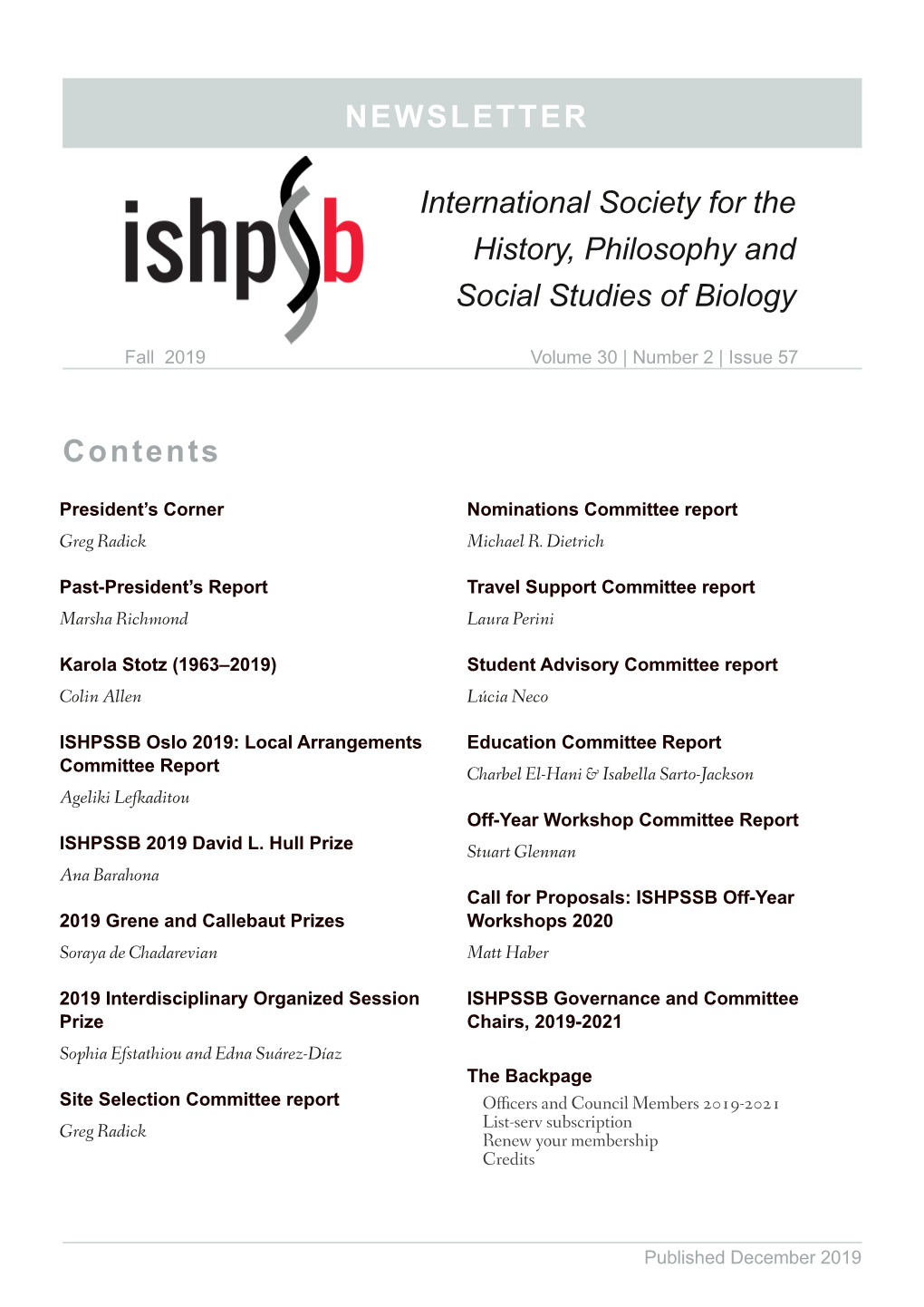ISHPSSB Fall 2019 Newsletter