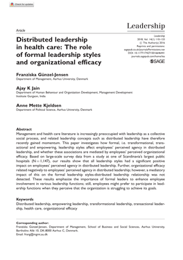 The Role of Formal Leadership Styles and Organizational Efficacy