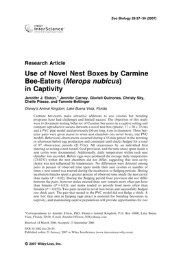 Use of Novel Nest Boxes by Carmine Bee-Eaters (Merops Nubicus) in Captivity