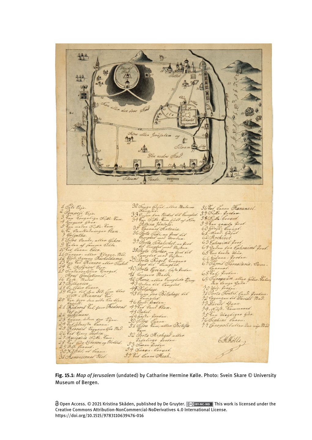 Fig. 15.1: Map of Jerusalem (Undated) by Catharine Hermine Kølle. Photo: Svein Skare © University Museum of Bergen