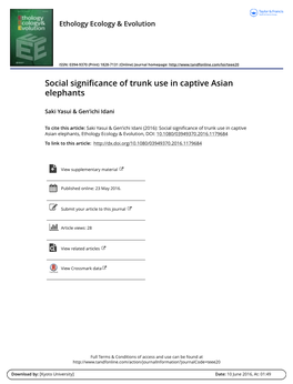 Social Significance of Trunk Use in Captive Asian Elephants