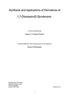 Synthesis and Applications of Derivatives of 1,7-Diazaspiro[5.5