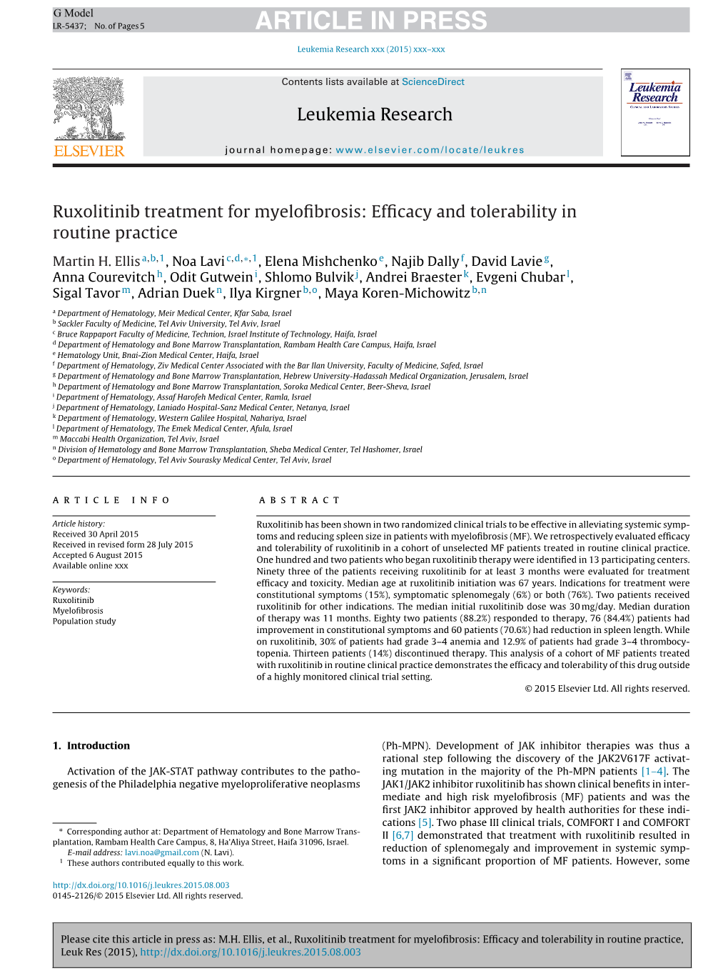 Ruxolitinib Treatment for Myelofibrosis: Efficacy And