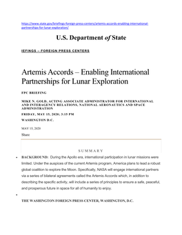 Artemis Accords – Enabling International Partnerships for Lunar Exploration