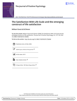 The Satisfaction with Life Scale and the Emerging Construct of Life Satisfaction