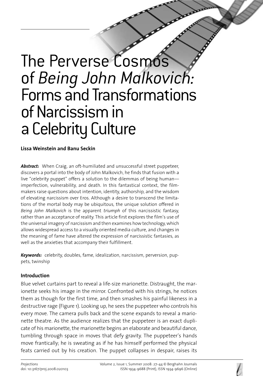 The Perverse Cosmos of Being John Malkovich: Forms and Transformations of Narcissism in a Celebrity Culture