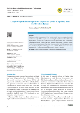 Length-Weight Relationships of Two Clupeonella Species (Clupeidae) from Northwestern Turkey