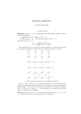 SPECTRAL SEQUENCES 1. Introduction Definition 1. Let a ≥ 1