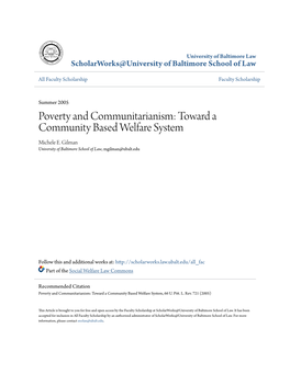 Poverty and Communitarianism: Toward a Community Based Welfare System Michele E