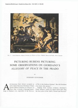 Picturing Rubens Picturing. Some Observations on Giordano's Allegory of Peace in the Prado