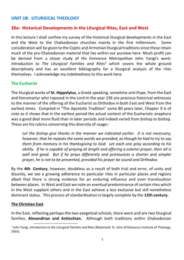 20A: Historical Developments in the Liturgical Rites, East and West