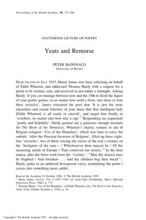Yeats and Remorse