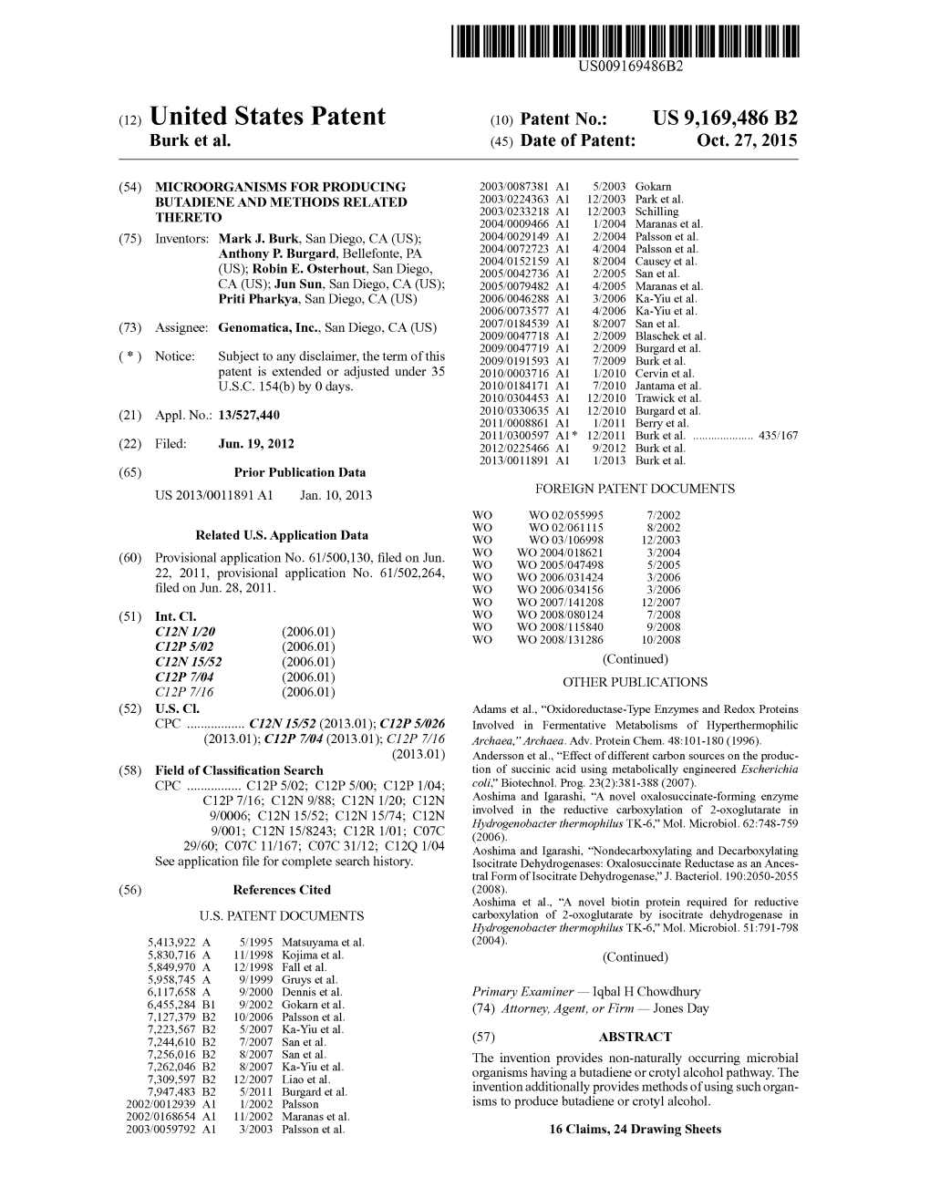 (12) United States Patent (10) Patent No.: US 9,169,486 B2 Burk Et Al