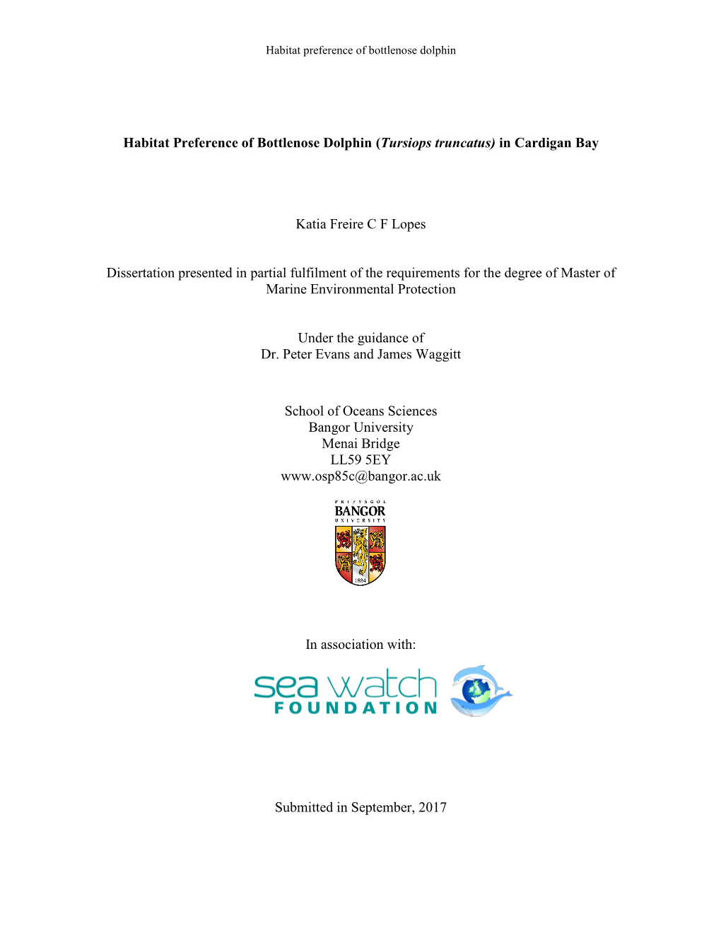 Habitat Preference of Bottlenose Dolphin