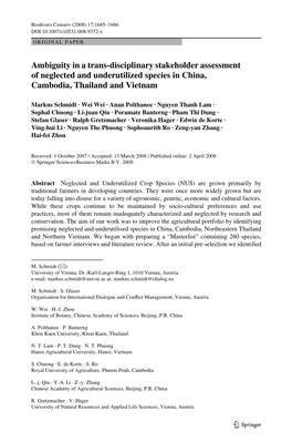 Ambiguity in a Trans-Disciplinary Stakeholder Assessment of Neglected and Underutilized Species in China, Cambodia, Thailand and Vietnam