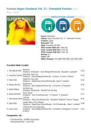 Various Super Eurobeat Vol. 11 - Extended Version Mp3, Flac, Wma