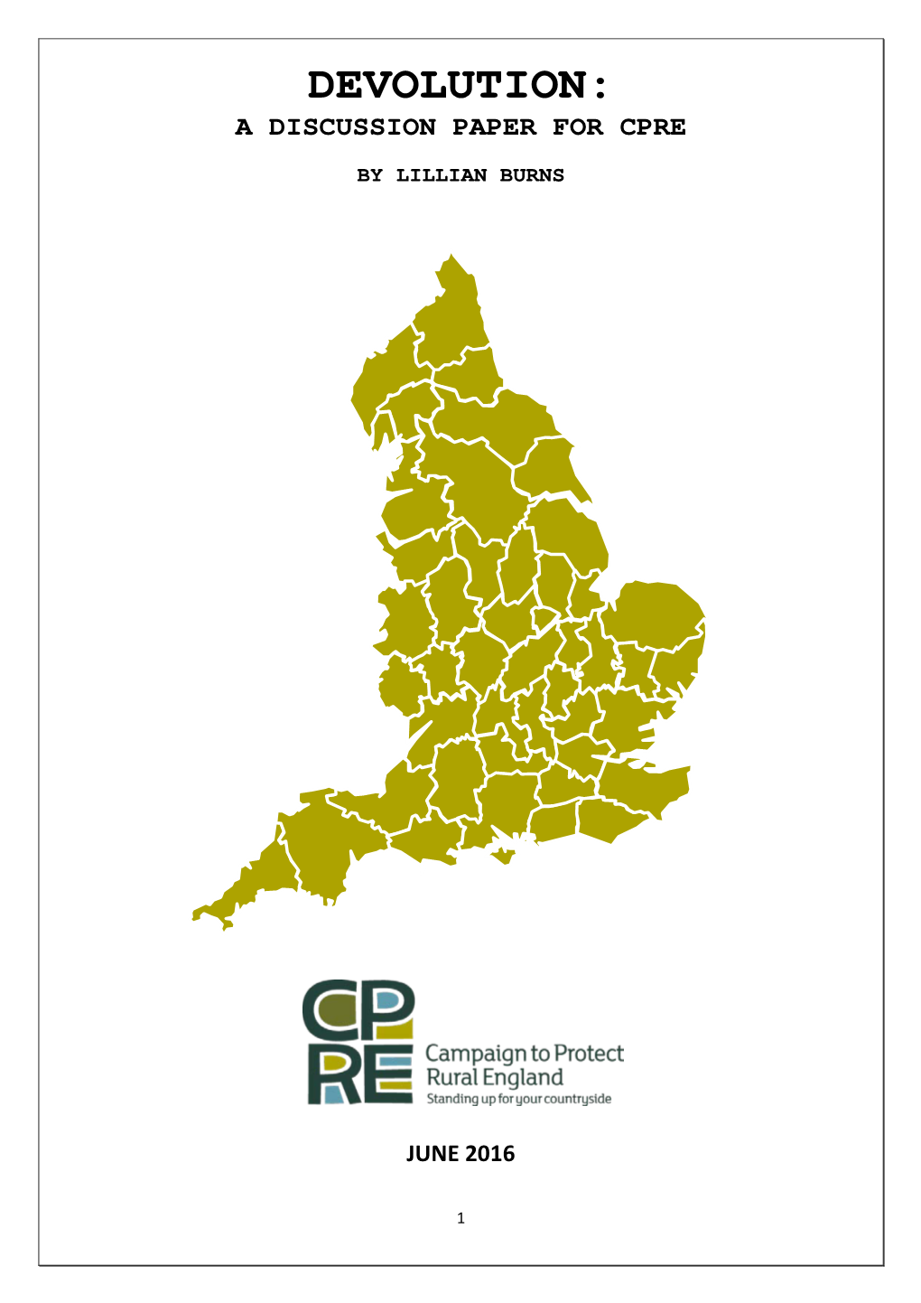 CPRE – Devolution Discussion Paper (2016)