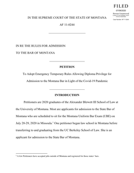 In Re the Rules for Admission to the Bar of M