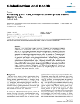 AIDS, Homophobia and the Politics of Sexual Identity in India Subir K Kole