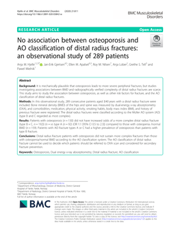 No Association Between Osteoporosis and AO Classification of Distal Radius Fractures: an Observational Study of 289 Patients Anja M