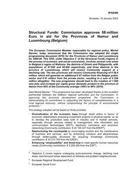 Structural Funds: Commission Approves 58 Million Euro in Aid for the Provinces of Namur and Luxembourg (Belgium)
