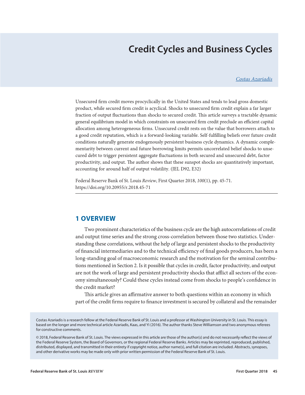 Credit Cycles and Business Cycles