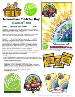 International Tabletop Day! March 30Th 2013