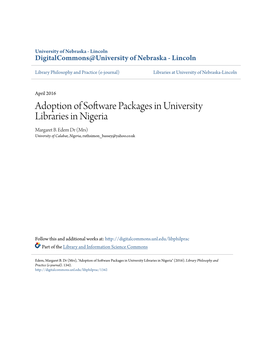 Adoption of Software Packages in University Libraries in Nigeria Margaret B
