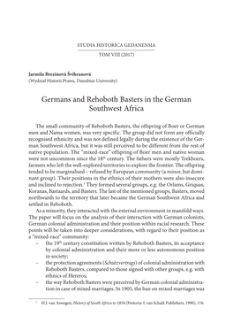 Germans and Rehoboth Basters in the German Southwest Africa